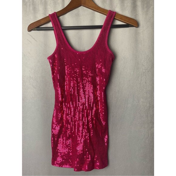 Express Tops - Express Pink Sparkle Party Sequin Tank Top Club Holiday Fun XS